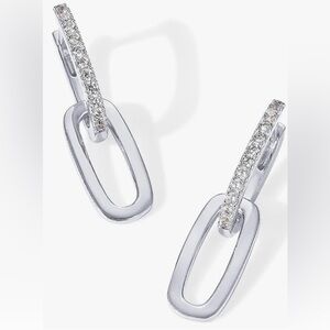 Convertible Paperclip  White Gold Huggie Cubic Zirconia Earrings white gold pl…